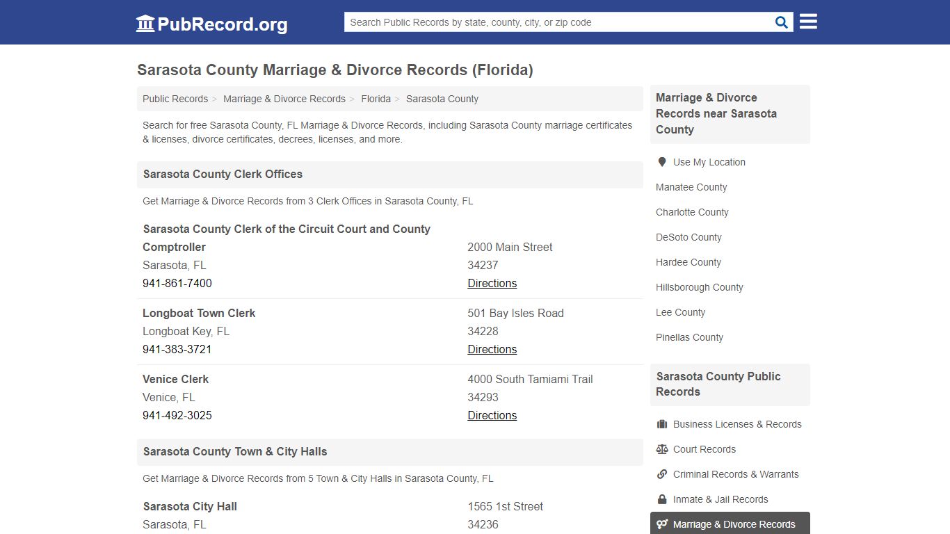 Sarasota County Marriage & Divorce Records (Florida)